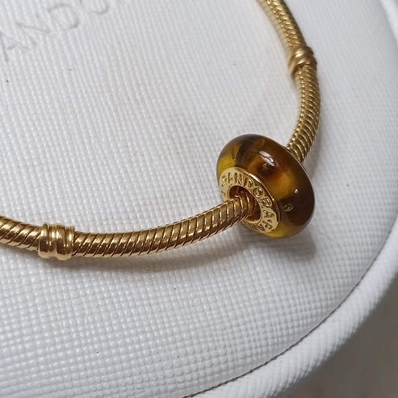 Pandora Solid 14k Gold Core Brown Mystic Murano No Scratches (Charm Only) - Picture 2 of 6